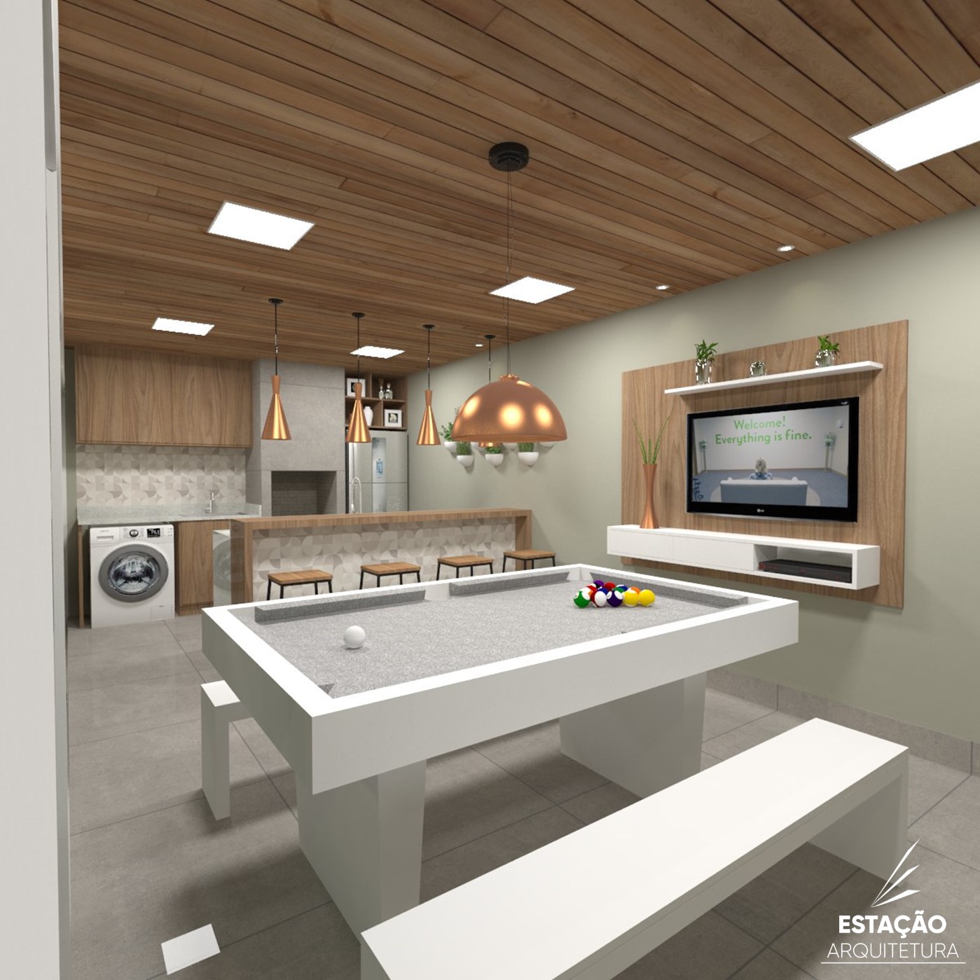 Área Gourmet e de piscina em Palhoça - Projeto de Interiores e Paisagismo - Estação Arquitetura - Welcome, everything is fine - The Good Place - Eleanor