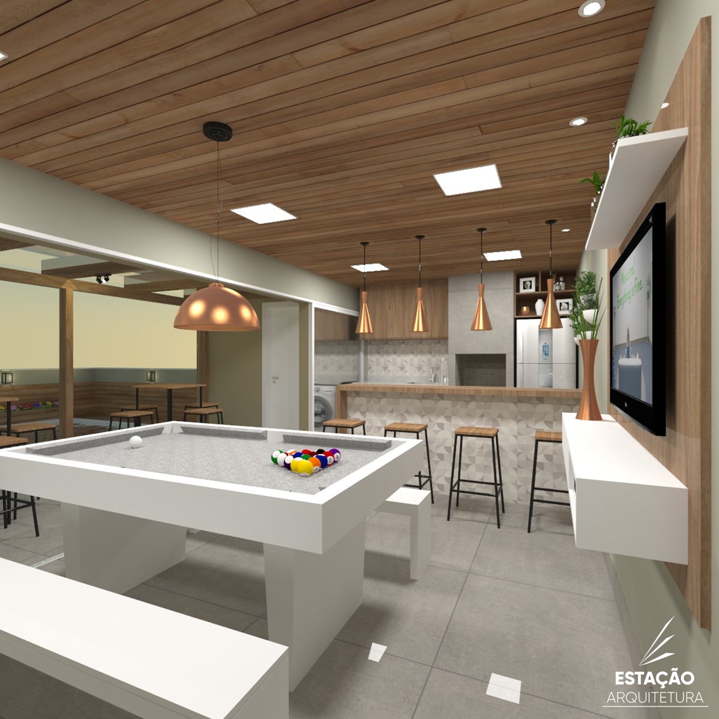 Área Gourmet e de piscina em Palhoça - Projeto de Interiores e Paisagismo - Estação Arquitetura