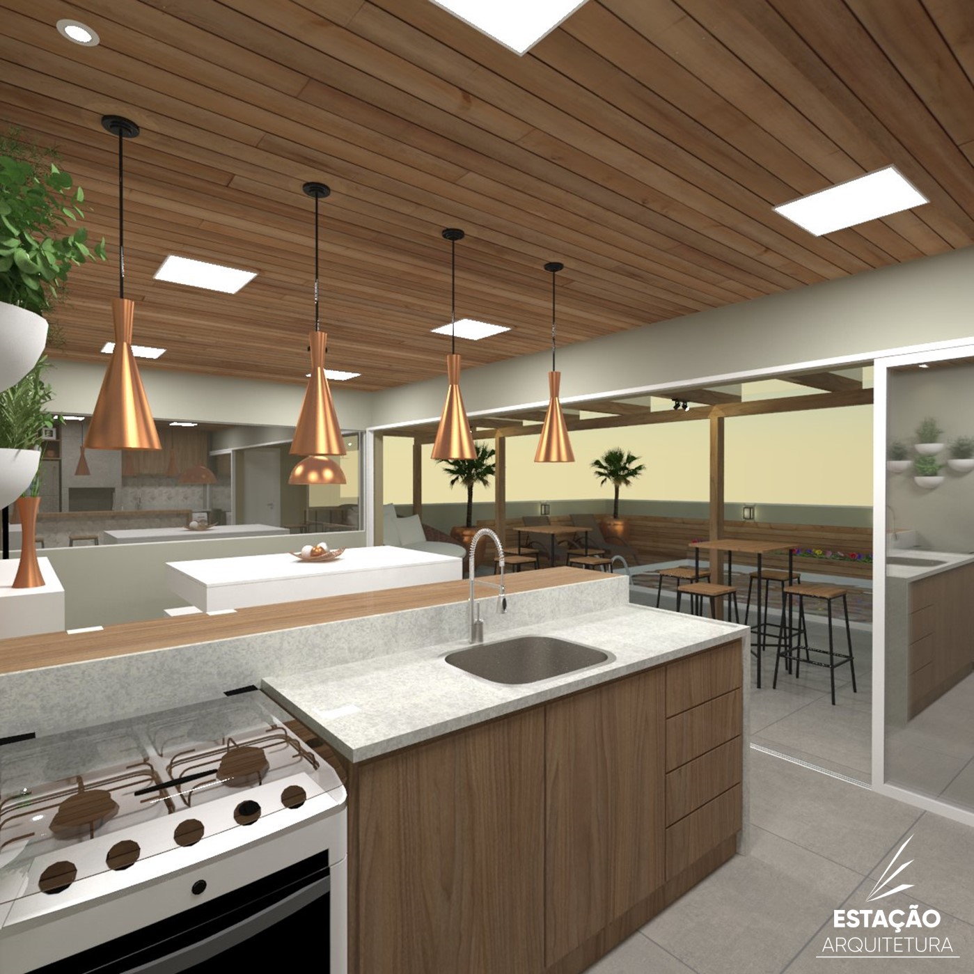 Área Gourmet e de piscina em Palhoça - Projeto de Interiores e Paisagismo - Estação Arquitetura