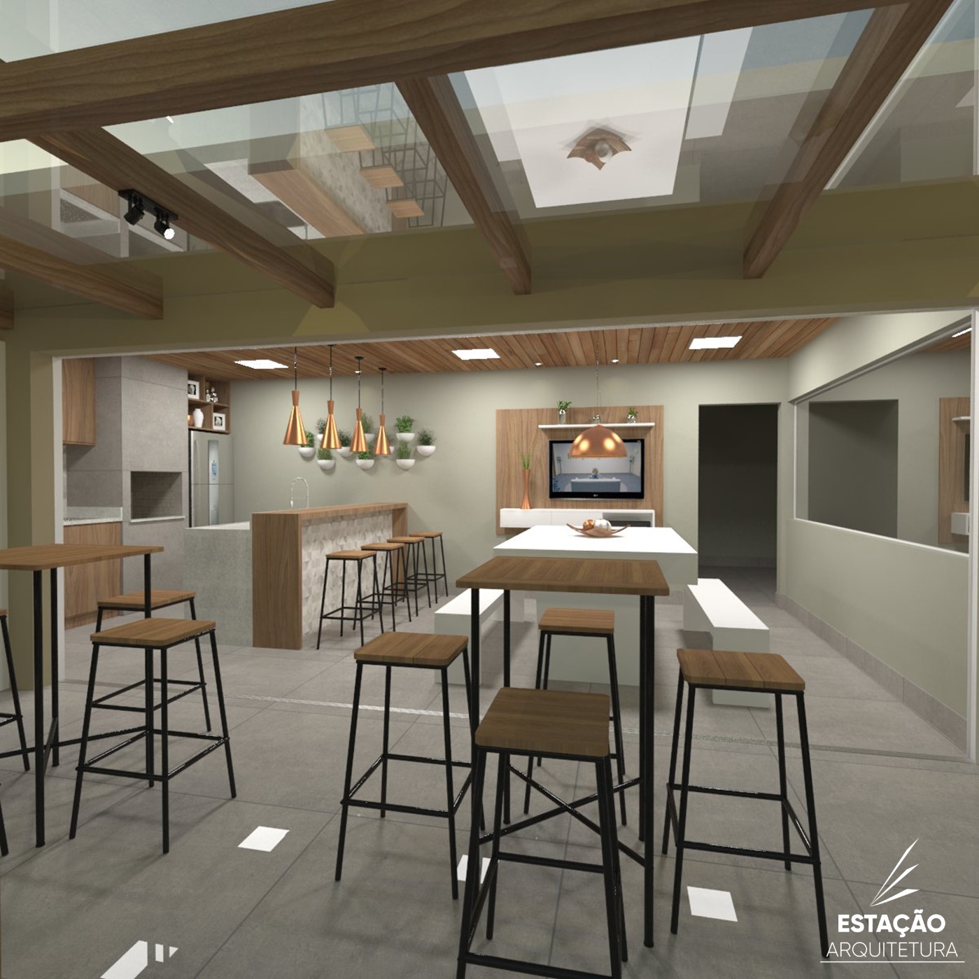 Área Gourmet e de piscina em Palhoça - Projeto de Interiores e Paisagismo - Estação Arquitetura - Welcome, everything is fine - The Good Place - Eleanor