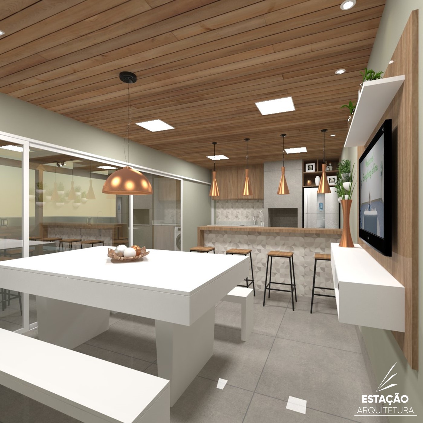 Área Gourmet e de piscina em Palhoça - Projeto de Interiores e Paisagismo - Estação Arquitetura