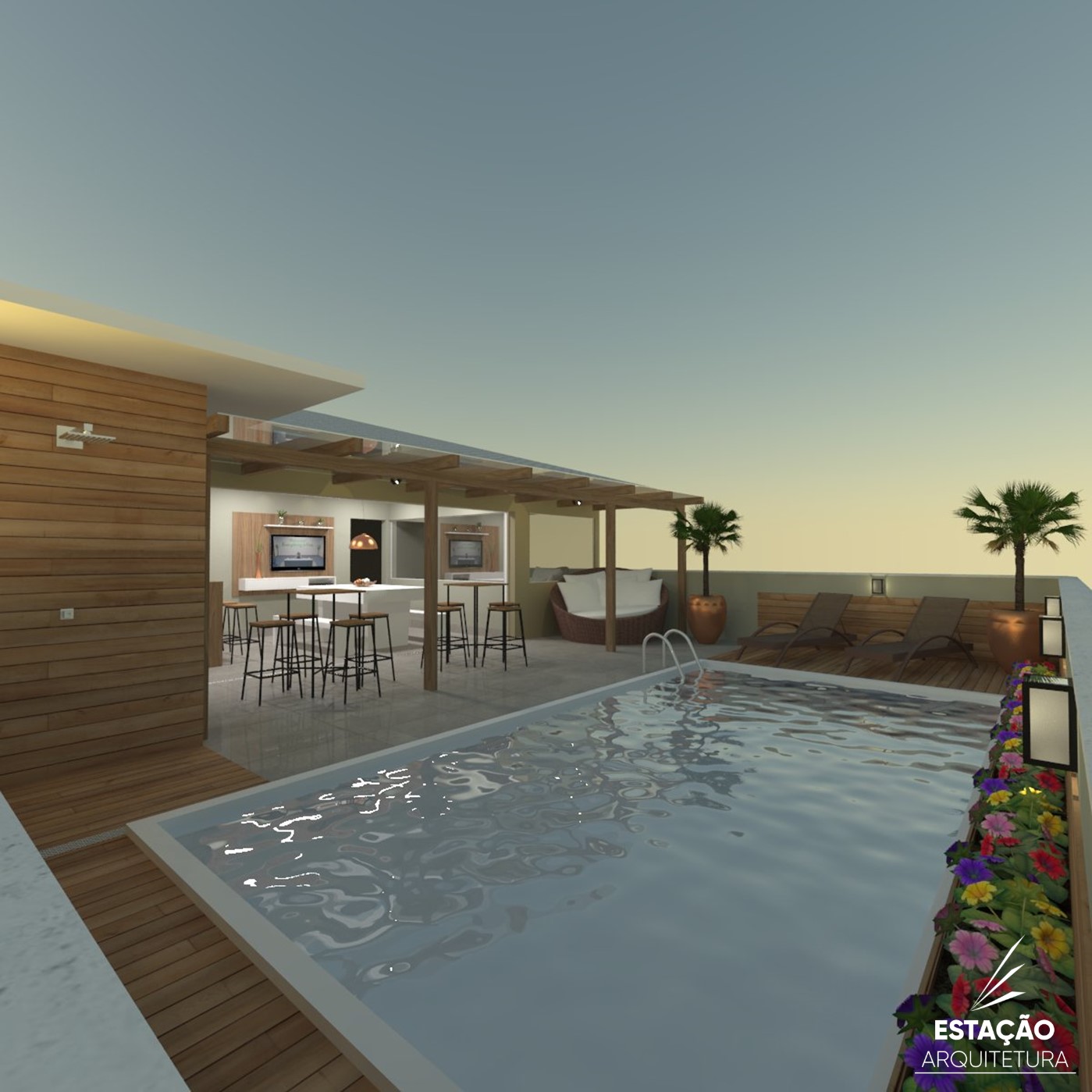 Área Gourmet e de piscina em Palhoça - Projeto de Interiores e Paisagismo - Estação Arquitetura